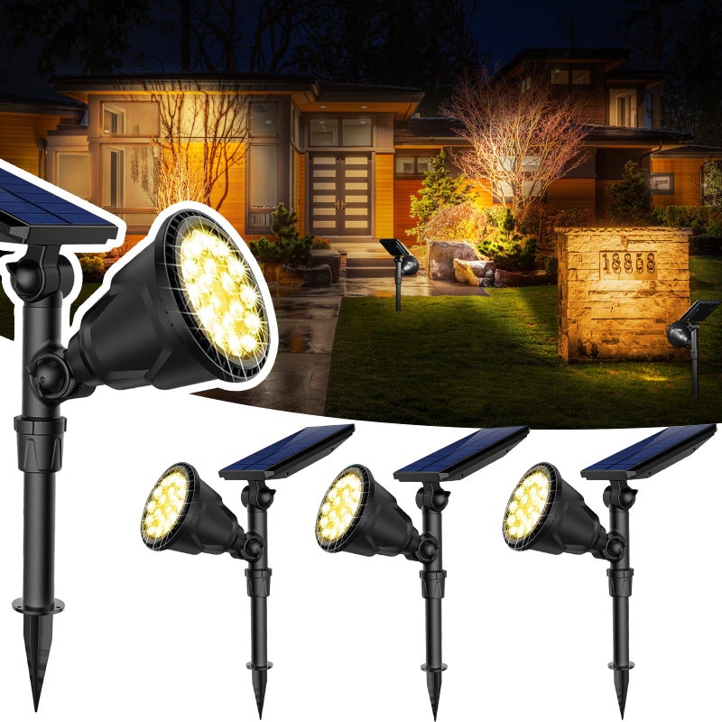 JSOT 600 Lumen Bright Solar Lights Outdoor Waterproof,Solar Powered Landscape Spotlights Solar Walkway Lighting for Backyard Garden Pathway Driveway Path Wall Patio Decor Warm White 4 Pack - Image 1